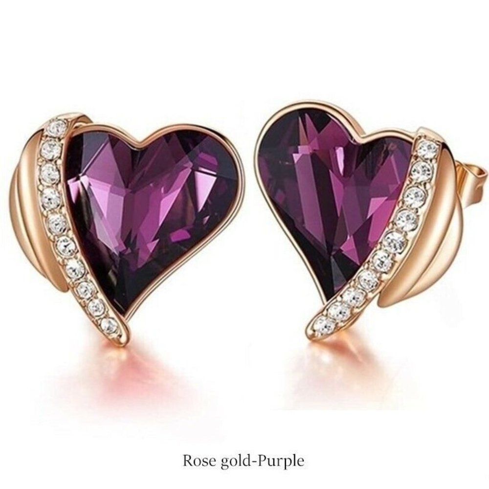 NWT- 14k Rose Gold Heart Shape Zircon Earrings